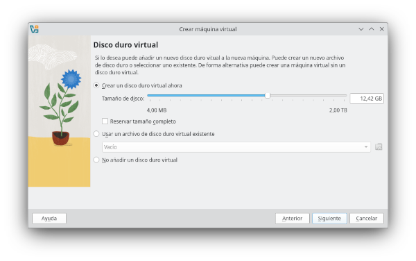 Pantalla para asignar recursos á máquina virtual